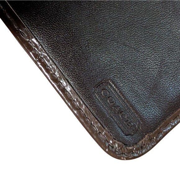 Coach Brown Signature Wallet logo canvas leather trim brown design secure clasp - Picture 10 of 11
